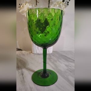 Vintage Mid-Century Modern Empoli Style Green Optic Glass Goblet Vase 